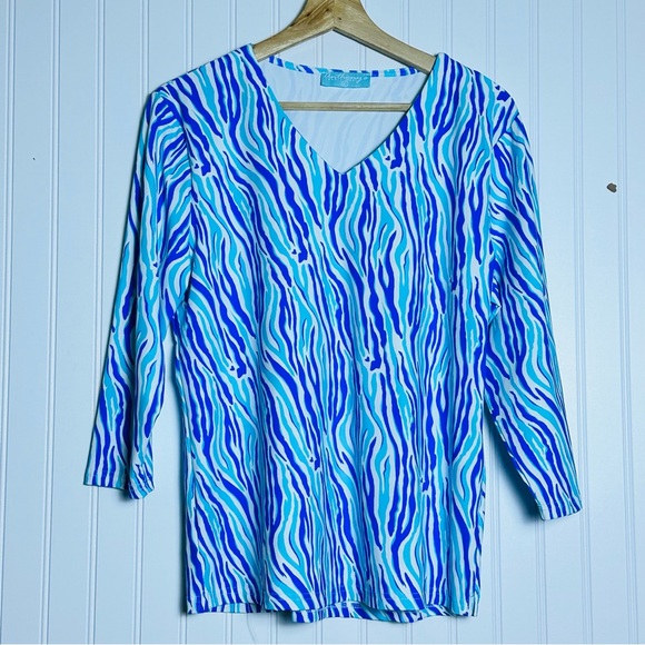 Antonys Resort Wear Tops - NOT FOR SALE Anthony’s Resort Wear Top  Blue Chevron V Neck 3/4 Sleeve Pullover
